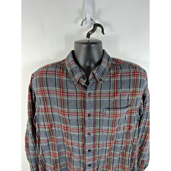 LL Bean Scotch Plaid Flannel Shirt Longsleeve Grey Red Size Large Tall - Picture 7 of 11